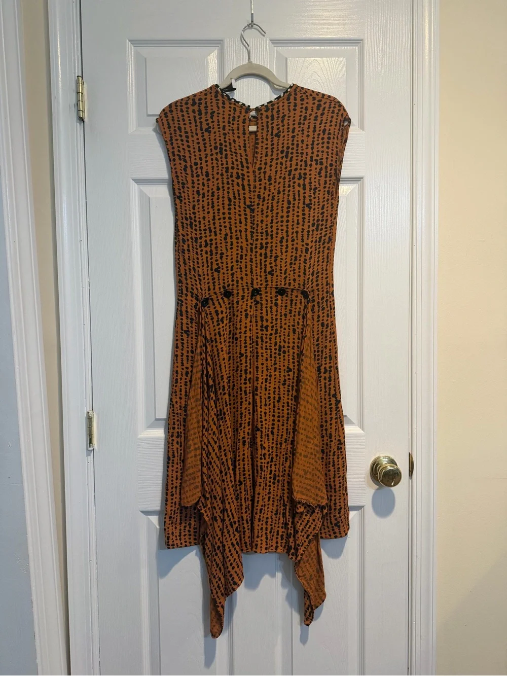 Proenza Schouler Rust and Black High-Low Cap Sleeve Dress